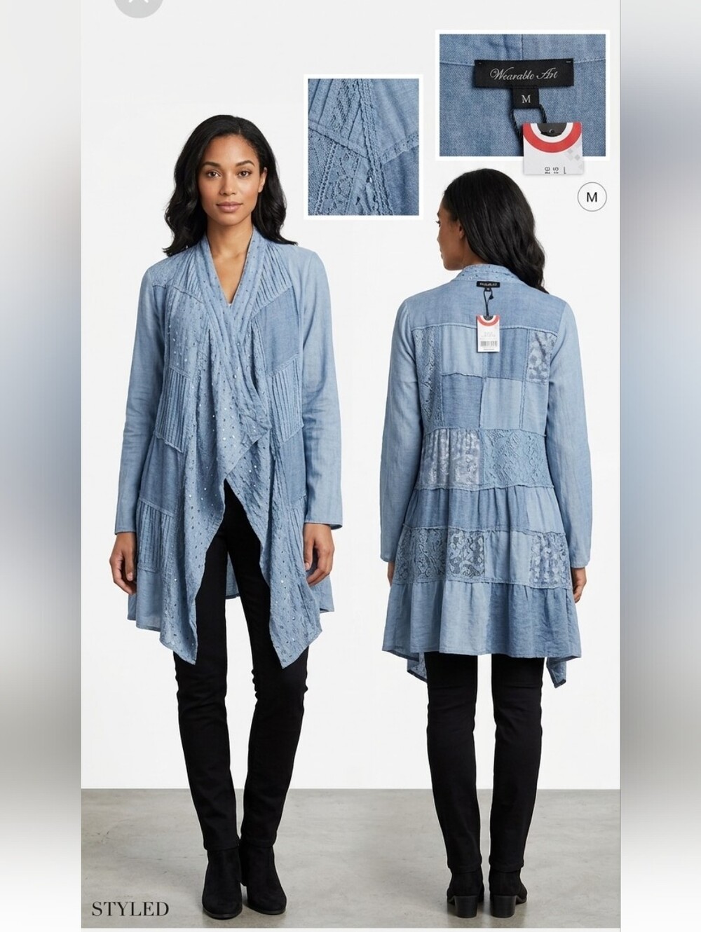YOUNG THREADS.  Light Blue Cascading Front Duster.